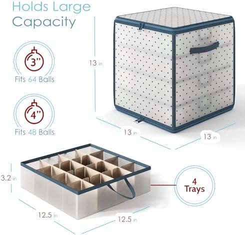Hearth & Harbor Christmas Ornament Storage Box With 4 Inner Tray Dividers - Plastic Ornament Storage Container For 64 Holiday Ornaments or Decorations - Image 2