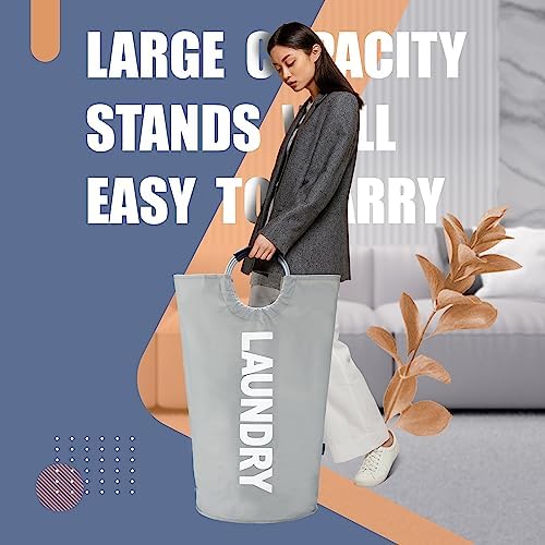 Caroeas 100L Laundry Basket,Large Laundry Hamper, Laundry Bag with Padded Handles, Clothes Hamper Stands Up Well, Collapsible Free Standing Easy Storage Washing Bin (Light Grey,100L) - Image 2