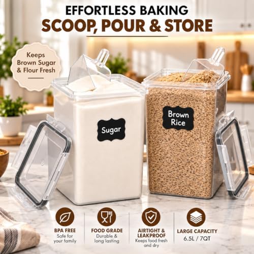 2 PC [7 Qt/ 6.5L/ 220 Oz] Large Flour Storage Containers with Airtight Lids - Image 4