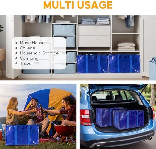 HealSmart 6 Pack Large Moving Bags with Zippers & Handles, Moving Supplies with lids, Heavy Duty Totes for Space Saving, Fold Flat, Moving and Storing, Blue - Image 7