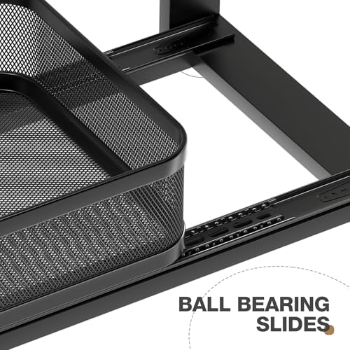 2 Pack 18.5IN-Depth Under Sink Organizer With Next-Gen Ball-Bearing Slides,2-Tier Precision Mesh Pull Out Cabinet Storage for Bathroom&Kitchen,Height Adjustable Drawers Shelf,Anti-rust-Black - Image 3