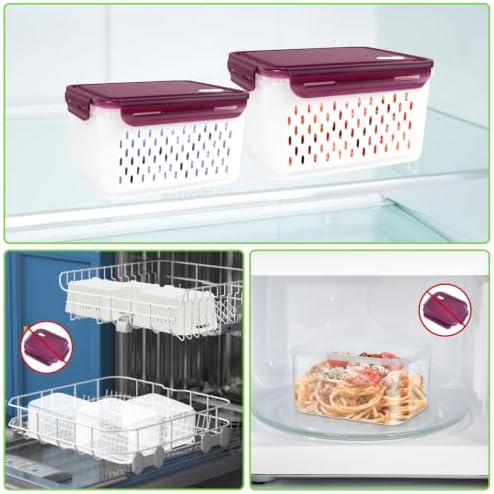 4Pack Fruit Storage Container for Fridge with Colander and Vent - Purple - Image 6
