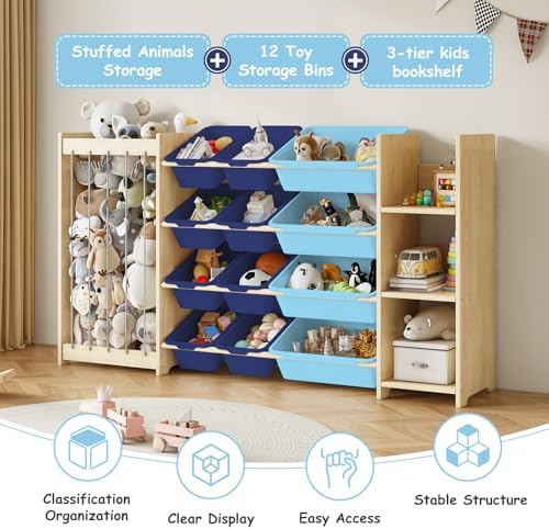 EXPERLAM 3-in-1 Toy Storage Organizer, Stuffed Animal Holder, 12 Bins - Image 4