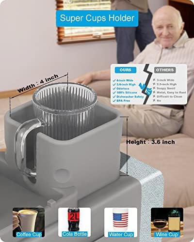 Silicone Couch Cup Holder, VIENFUT Anti-Spill and Anti-Slip Sofa Armrest Tray, Dirt-Resistant Silicone Couch Arm Tray for Remote, Snacks, Cellphone and iPad, Gift for Family, Friend (Gray) - Image 2