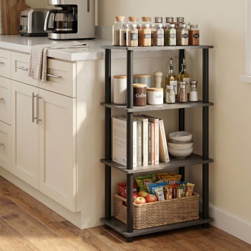 Furinno Turn-N-Tube No Tool 4-Tier Storage Shelf, Narrow, French Oak Grey/Black - Image 2