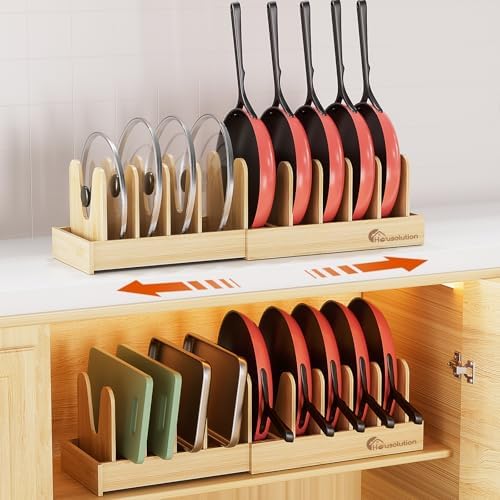 Housolution 2 Pack Bamboo Pot and Pan Lid Organizer Holder Storage Rack by Housolution