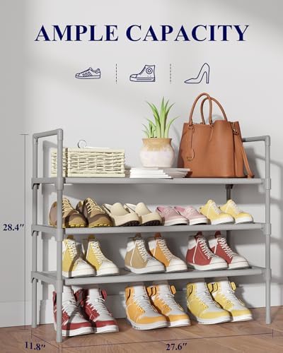 Kitsure Shoe Rack for Closet, Shoe Organizer, 27.6" Wide - 3 Tier, Grey - Image 2