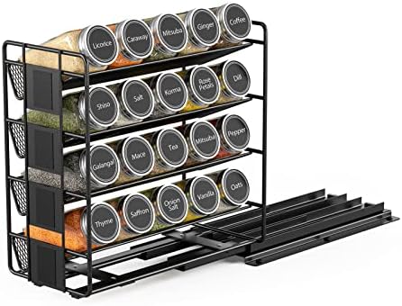 SpaceAid Pull Out Spice Rack Organizer with 20 Jars, Heavy Duty Slide Out Seasoning Organizer for Kitchen Cabinets, with 801 Labels and Chalk Marker, Right Facing (Pack of 2) - Image 2
