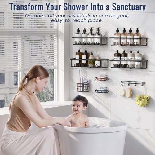 8 Pack Adhesive Bathroom Holders & Dispensers for Kids & Adults, Black - Image 4