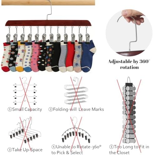1Pack Space Saving Hanging Clothes Organizer, Wooden Pants Hanger 12-Clip - Image 5