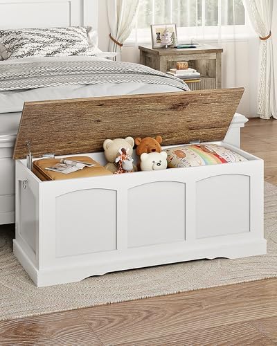 CHOEZON 39.4" Storage Chest Bench with Safety Hinge Wooden Storage Bench, Entryway Shoe Bench, Toy Chest for Living Room, Bedroom, Hall, White and Walnut MCW12WL by Choezon