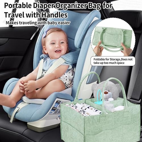 2 Pack Diaper Caddy Organizer, Portable Baby Caddy Organizer with Handle, Collapsible Nursery Storage Bin and Gift Baskets for Girls and Boys - Newborn Essentials, Baby Shower Gifts (Green) - Image 5