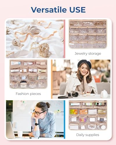 BAGSMART Hanging Jewelry Organizer, Necklace Holder, Extra Large Beige - Image 6