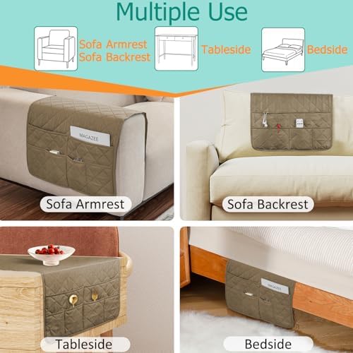 Remote Control Holder for Recliner Non-Slip Armchair Caddy Couch Armrest Organizer, Arm Chair Bedside Caddy Storage Organizer for Recliner Couch With 6 Pockets for Magazine, Phone, iPad (Beige) - Image 7