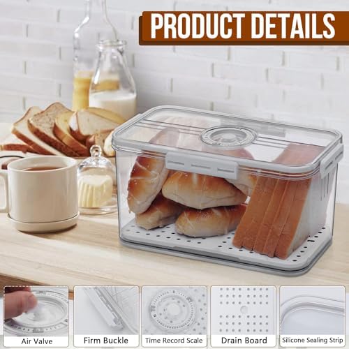 Gifhomfix Bread Box Bread Boxes for Kitchen Counter Airtight, Time Recording Bread Storage Container with Lid, Bread Keeper for Homemade Bread, Toast, Bagel, Donut and Cookies, LARGE White - Image 3