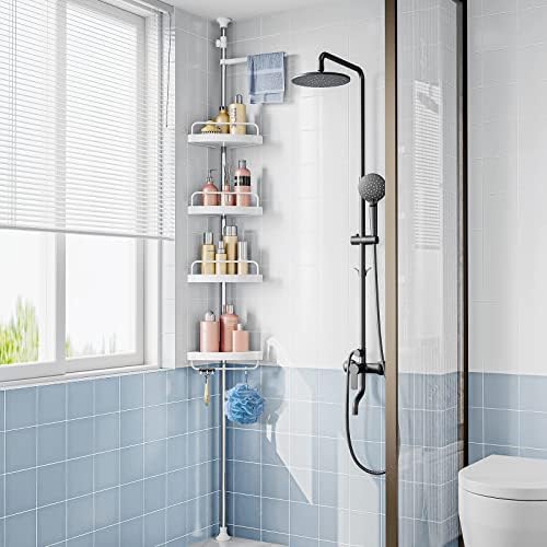 HAMITOR Corner Shower Caddy Tension Pole: Adjustable Stainless Steel Shower Organizer with 4 Tier Shelf for Bathroom Bathtub Tub Shampoo - Floor Standing Rack Bath Storage Holder with Rust Proof Rods - Image 6
