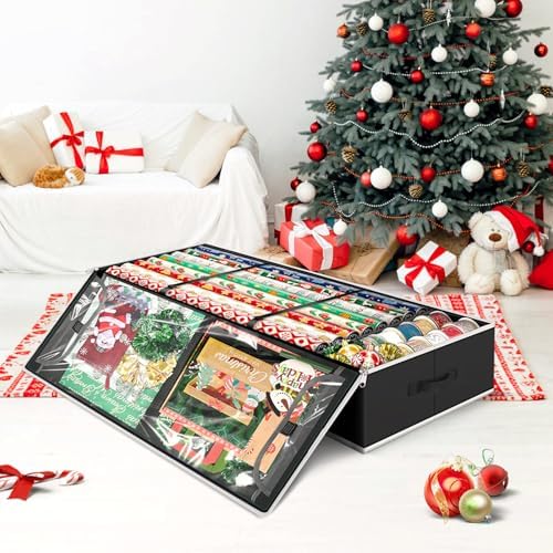 Fabspace Christmas Wrapping Paper Storage Containers, 40 Inch Gift Wrap Organizer, Visible Supplies Pockets for Xmas Accessories, Underbed Storage for Christmas Decorations, Black - Image 6