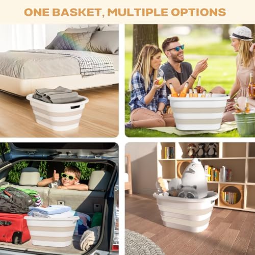 OOAMBB 43L(11.5Gallon) Collapsible Plastic Laundry Baskets (Beige, 2 Packs) - Image 4