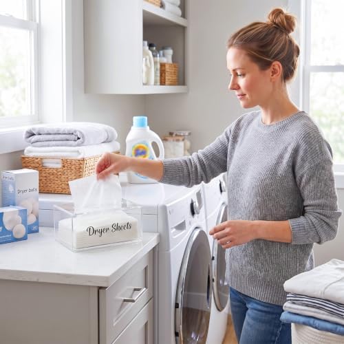 Dryer Sheet Holder, Clear Dryer Sheet Container, Dryer Sheet Dispenser Box for Laundry Room, Plastic Rectangular Tissue Box Holder Organization - Image 7