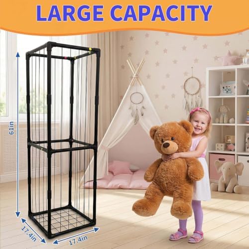 Stuffed Animal Storage, Kids Toy Zoo Storage Organizer with Elastic Band, Thicken PVC Tube Large Stuffed Animals Holder for Nursery Playroom Bedroom Room Furniture Plush Storage(Black) - Image 2