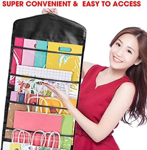 Gift Bag and Tissue Paper Storage, Hanging Organizer with Multiple Front and Back Pockets Double Sided, Organize Gift Wrap and Paper Bags 38 x 16 Inch (Full Black) - Image 3