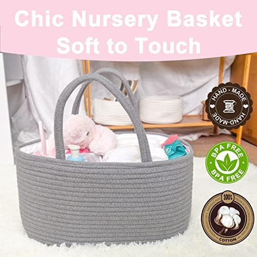 ABenkle Baby Diaper Caddy Organizer, Cotton Rope Nursery Storage Basket - Image 6