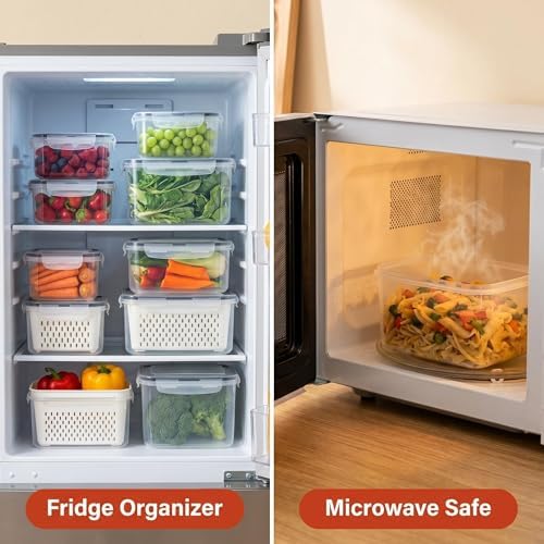 Fruit Storage Containers for Fridge, 4-Pack Fruit Containers for Fridge with Removable Colander - Airtight BPA-Free Produce Keeper, Keeps Berries Fresh 2 Weeks, Stackable Produce Storage - Image 4