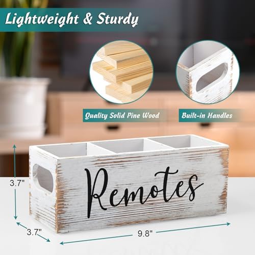 DRASTAR Remote Control Holder, 3 Slots Wood Remote Storage Caddy, Remote Control Organizer Retro White - Image 3