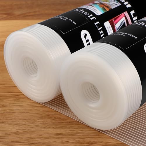 Anoak Shelf Liner Cabinet Liner, Non Adhesive Drawer Liner, Washable 12 Inch x 20 FT x 2Rolls Waterproof Durable Non-Slip Shelf Liner for Kitchen, Drawer, Refrigerator Stripe Clear by ANOAK