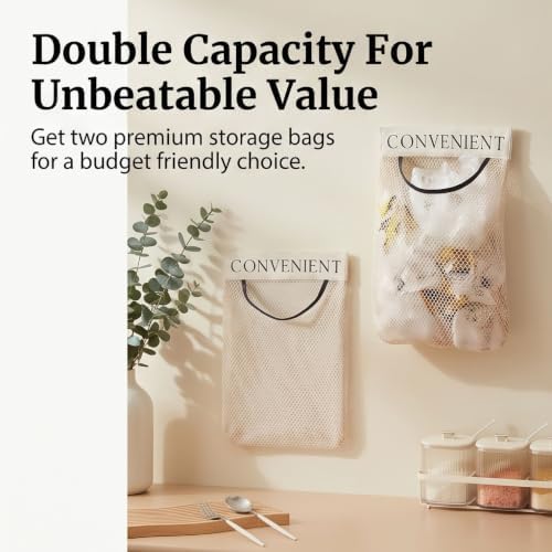 2 Pack Trash Bag Holder Dispenser Sticky Wall Mount Mesh Convenient Storage Organizer for Home Kitchen Grocery Plastic Shopping Garbage Bags Reusable Produce Tote Bag - Image 4