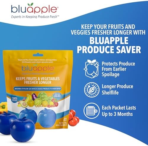 Bluapple Produce Saver Ethylene Gas Absorber - Fresh Fruit & Vegetable Storage for Refrigerator Crisper, Shelves & Fruit Bowls, Produce Keeper, Fruit Saver, Kitchen Must Haves, BPA-Free - 2-Pack - Image 2