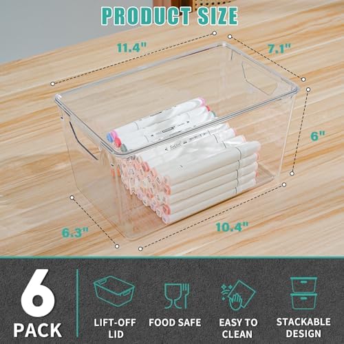 6 Pack Large Clear Storage Bins with Lids, Plastic Arts and Craft Storage Containers, Stackable Clear Plastic Craft Storage Bins with Handles for Classroom Storage Organization,Kitchen, Fridge, Office - Image 2