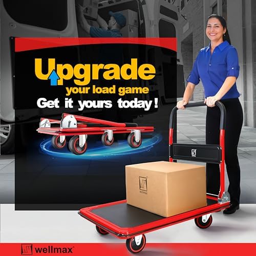 Wellmax Push Cart Dolly, Foldable Moving Platform Flat Cart, 660 lb, Red - Image 5