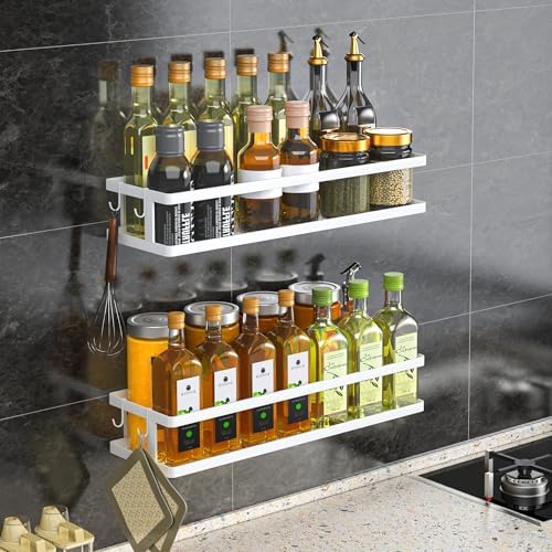 PUSDON 2-Pack 16.5" Extra Long Slim Shower Caddy, Adhesive Wall Mount Bathroom Organizer, Rustproof Open Frame Mesh Spice Rack for Kitchen, Holds 50LBS - White, Guardrail - Image 2