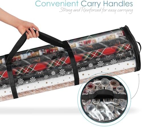 Hearth & Harbor Wrapping Paper Storage Container and Clear Wrap Paper Holder - Christmas Storage Bag with Interior Pockets - Fits Up to 36 Rolls of 40" - Tear Proof, Black - Image 6