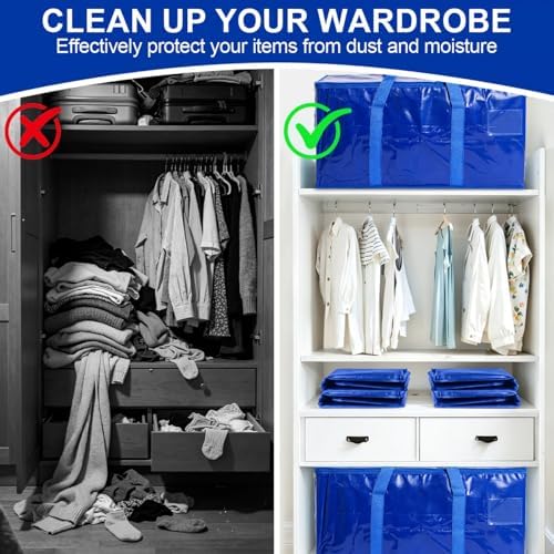 SenseYo Heavy Duty Packing Moving Bags Boxes Supports 200lbs Oversized Large Waterproof Clothes Storage Bags Totes with Zippers & Handle for College Supplies Home Organization Blue - Image 6