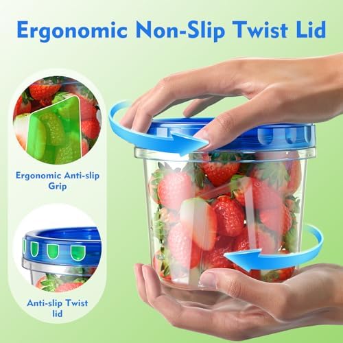 BiuLeon [12 Pack-34/24/17oz Freezer Storage Containers with 3 Different Sizes, Plastic Soup Containers with Lids, BPA-Free Food Storage Containers with Twist Top Lids, Reusable Meal Prep Containers - Image 3