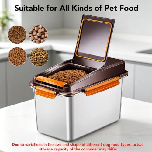 Newget 11 lb Stainless Steel Dog Food Storage Container with Scoop, Brown - Image 3