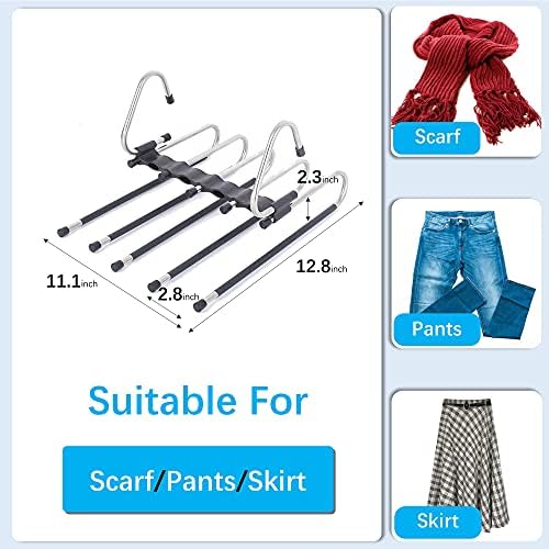 Magic Pants Hangers Space Saving - 2 Pack for Closet Multiple Layers Multifunctional Uses Rack Organizer for Trousers Scarves Slack (2 Pack with 10 Metal Clips) - Image 6