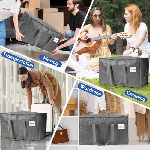 2-Pack Extra-Large Heavy-Duty Storage Totes with Reinforced Handles, Durable Zippers & Waterproof Material — Perfect for Space-Saving, Moving, Shipping and Travel (Grey) - Image 6