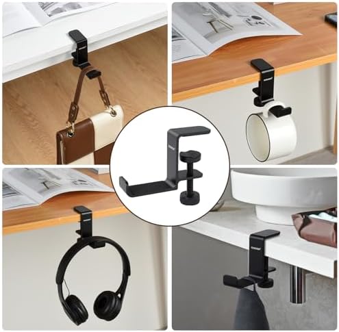 aceyoon Under Desk Headphone Hanger, Aluminum Headphone Stand,Headset Holder Space-Saving for Bag/Backpack/GamingHeadphone, Black - Image 4