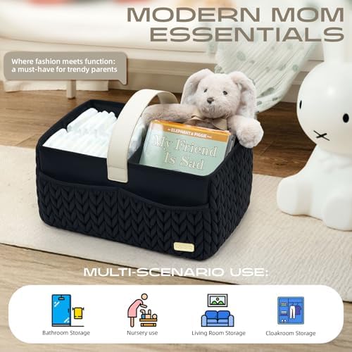Luxurious Baby Diaper Caddy, Nursery Storage Basket for Newborn Essentials, Travel Baby Basket for Diapers Baby Wipes, Organizer Tote Bag Storage Bin, Baby Shower Gifts(black) - Image 6