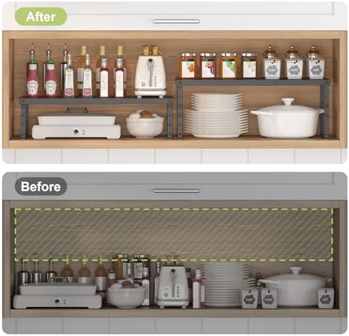 RUILALIFE Expandable Cabinet Organizer Shelf With Adjustable Height, Stackable Kitchen Countertop Organizer Rack, Adjustable Shelf Riser For Kitchen Counter, Pantry, Cupboard, Desk, Tabletop - Image 6