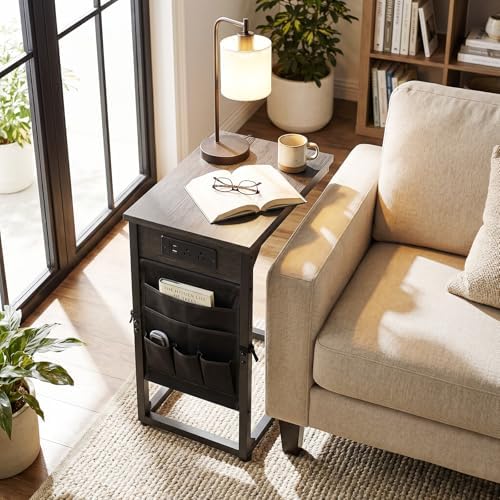 AMHANCIBLE C Shaped End Table with Charging Station, TV Trays, Set of 2 - Image 5