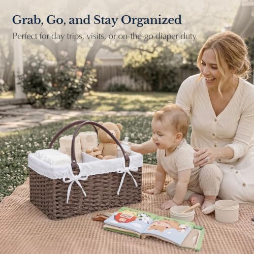 Yecaye Large Baby Diaper Caddy Organizer, Paper Rope Storage Baskets, Brown - Image 6