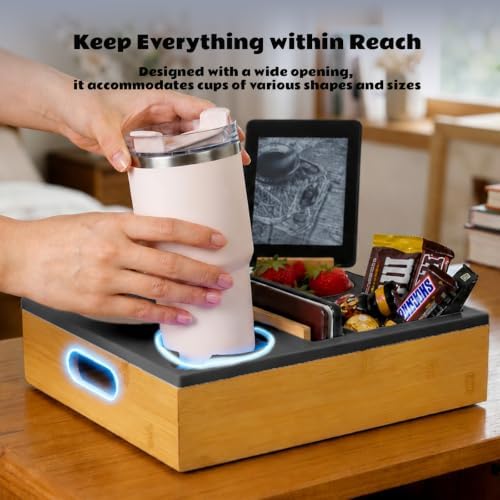 Couch Cup Holder Tray, Wide Opening Couch Caddy for Bed Car Seat Beach - Image 5