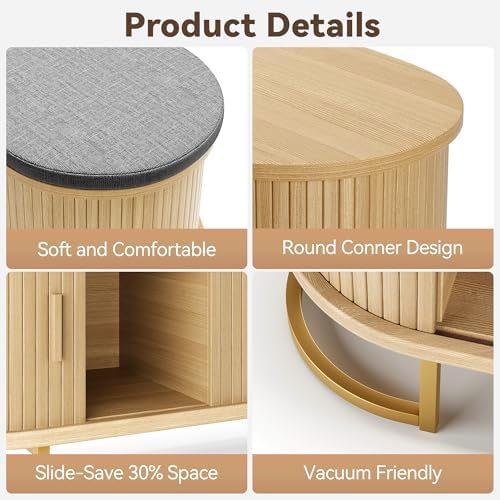 Decofy Shoe Storage Bench with Cushion and Sliding Doors, 47.2 Inch Shoe Bench with Storage, Freestanding Entryway Bench with Storage, Sturdy Metal Feet, for Hallway & Entrance Hall, Oak - Image 6
