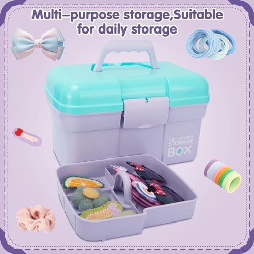TERGOO 11in Mutipurpose Storage Box Organizer with Removable Tray, Portable Small Craft Organizer with Handle, Plastic Clear Tool Box Art Case for Makeup, Sewing, Nail, Hair Accessories (Purple Blue) - Image 4