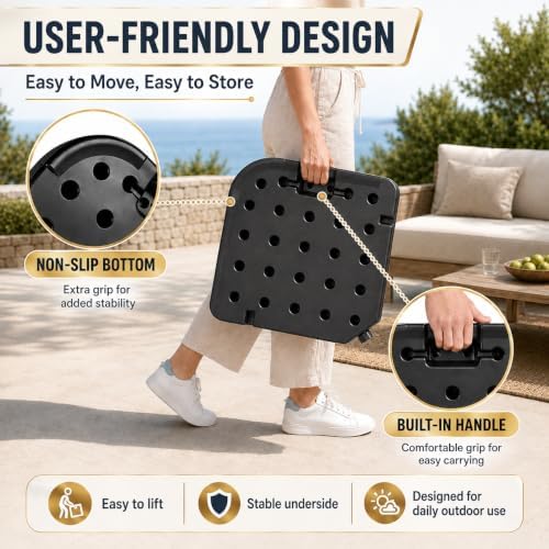 4 Pack Square Offset Cantilever Umbrella Base, Heavy Duty Water Sand Fillable Stand Supports Up to 176 Lbs, Stable Outdoor Holder for Patio Backyard Shades, Black - Image 7