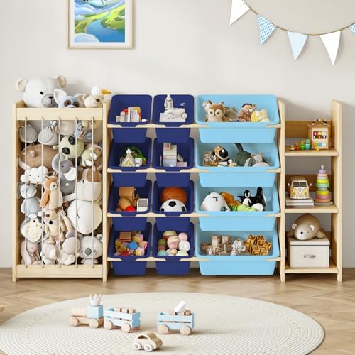 EXPERLAM 3-in-1 Toy Storage Organizer, Stuffed Animal Holder, 12 Bins by EXPERLAM